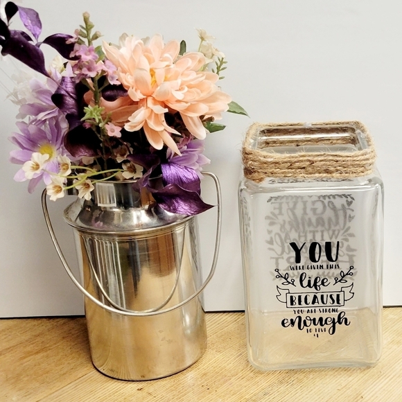 Rustic Farmhouse Square Jar Handpainted - Picture 2 of 4